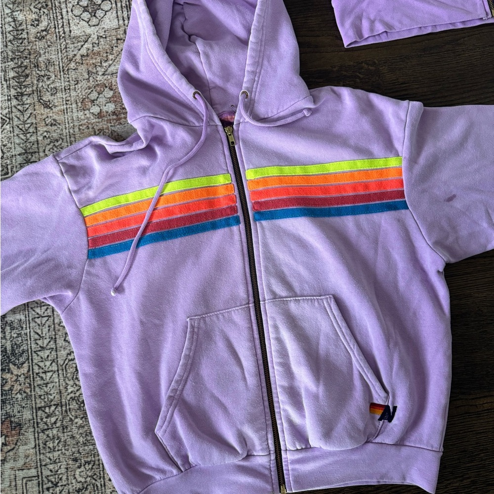 Aviator Nation Pastel Purple Hoodie with Multicolor Stripes